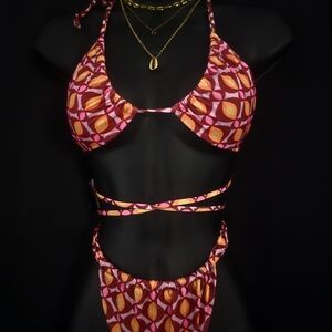 Zara Pink & Orange Geometric Wrap Bikini